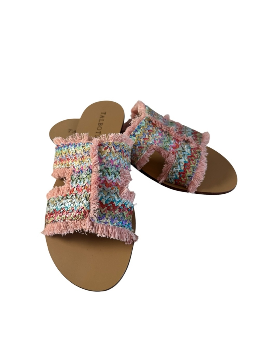 NWOT Talbots Pink Multicolor Raffia Slide Size 7 Sandals